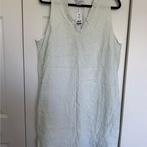 Tommy Bahama Green and White Mini Cabana stripe Dress size xl 100% linen